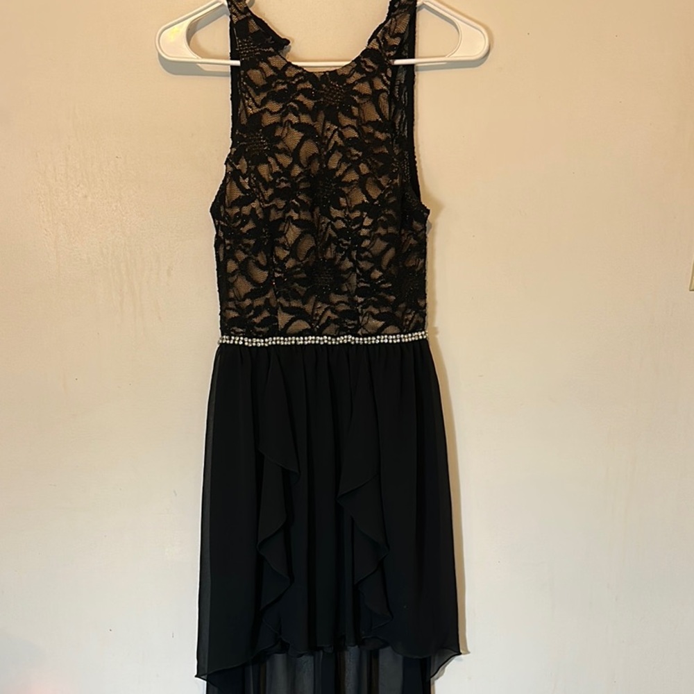 Macys City Studio Black Lace Backless High-Low Dress